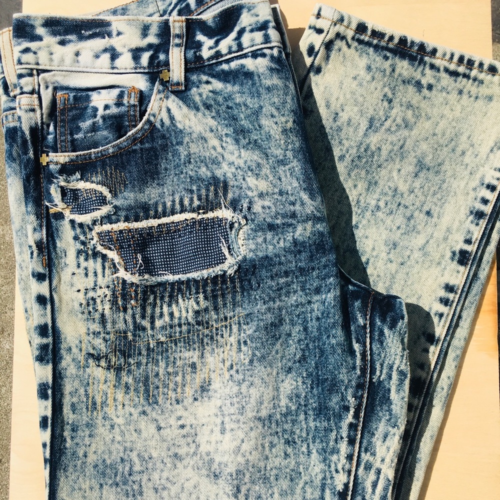 Pink DOLPHIN mens acid washed distressed denim jeans pants size 34 / 32 RARE !